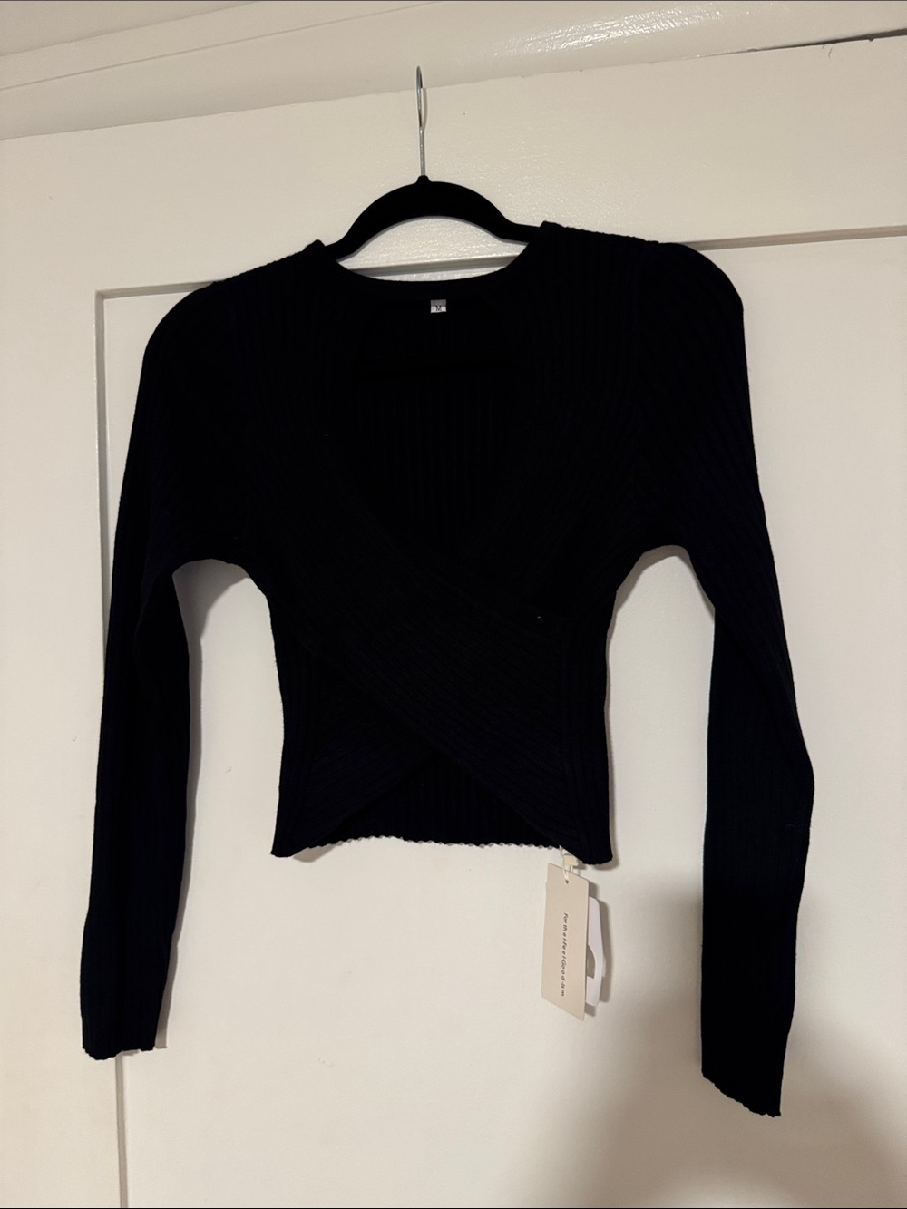 Commense Black V-Neck Wrap Ribbed Sweater